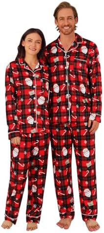 Christmas Pajamas for Adult Women Men Button Down Pjs Couples Pijamas Matching Sets Holiday Sleepwear Loungewear