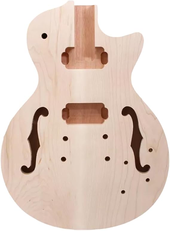 Yinfente Electric Guitar Body Mahogany +Maple Top Semi-Hollow Guitar Body Unfinished Set in Heel DIY Guitar Replacement