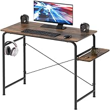 SHW Small Gaming Home Office Computer Desk with Shelf, Rustic Brown