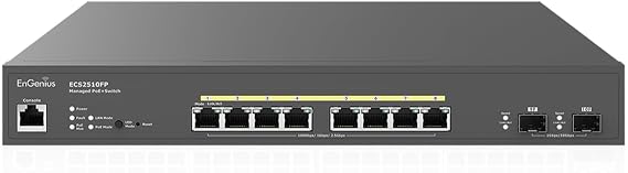 EnGenius Cloud Managed ECS2510FP 8-Port Multi-Gigabit L2+ PoE+ Switch with 240W & 2 SFP+ Uplink Ports