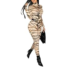 ksotutm Womens Fall Jumpsuit 2024 Long Sleeve Tiger Print Bodysuit Yellow One Piece Jumpsuit