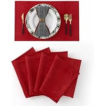 4 Piece Soft Caddice Faux Linen Place Mats Heat Resistant Dining Table Place Mats Kitchen Table Mats 12x18 Burgundy