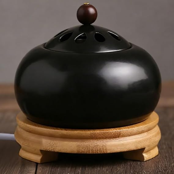 Electric Resin Burner with Timer, Ceramic Electric Incense Burner, Burner Censer 110V for Home Porch, Patio, Garden, Office, Yoga, Living Room, Meditation Room (Black)