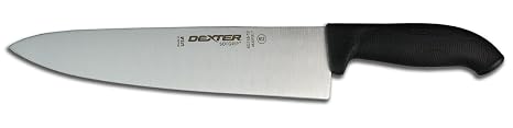 Dexter-Russell 24163B Cooks Knife, 10-Inch Chef Knife with Curved Stiff Blade, Ergonomic SofGrip Handle, Textured Non-Slip Grip, Black Handle