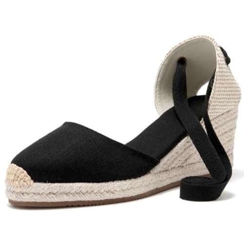U-lite Womens Espadrille Wedge Sandals Closed Toe Platform Lace Up Ankle Strap Slingback Summer Dress Shoes
