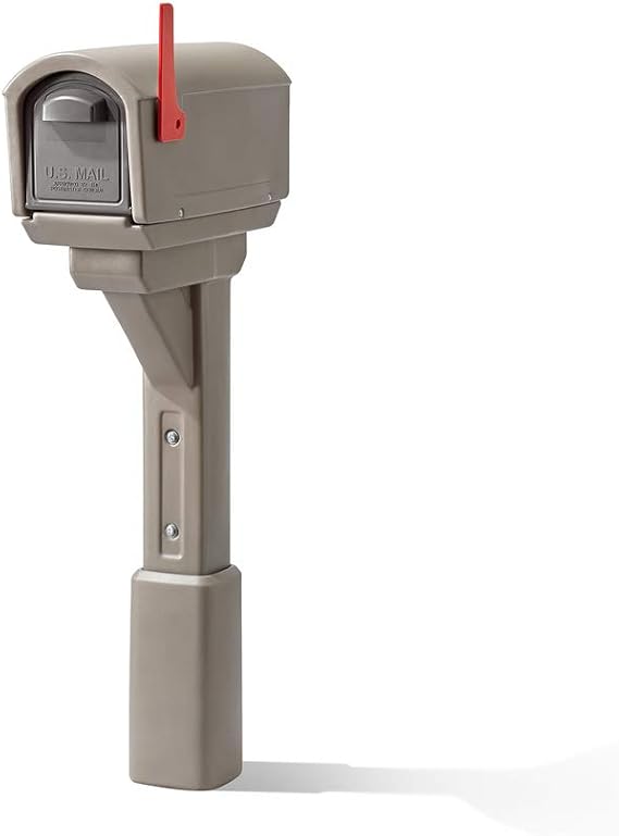 Step2 MailMaster Express Mailbox & Post, Weather Resistant, Large Outdoor Mailboxes, Made of Durable Plastic, Easy to Install, Flag Included, Mocha
