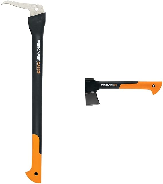 Fiskars Hookaroon 28 Inch, Orange/Black (360070-1001) & 378501-1002 X7 Hatchet