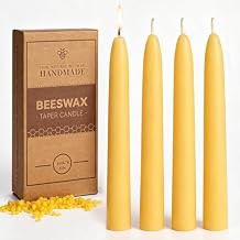 8 Pack Beeswax Short Taper Candles-6in Natural Beeswax Taper Candles-6 Hour Burning Short Candle Sticks Smokeless Bees Wax Candles for Home,Chime,Meditation,Ritual
