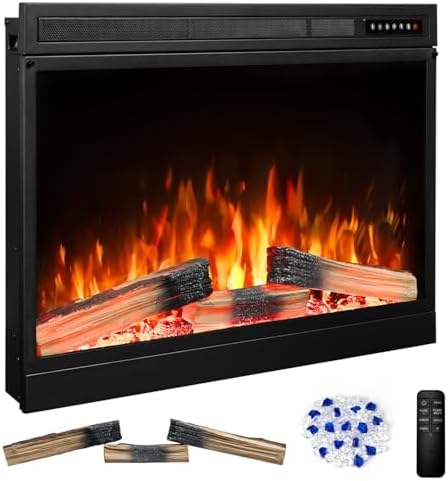 36" Electric Fireplace Insert, 5 Flame Colors, 12 Log Colors,Timer, 50-99F