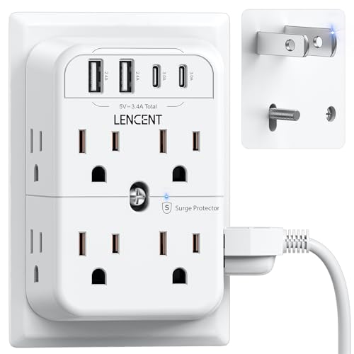 LENCENT 2 Prong Power Strip, 3 to 2 Prong Outlet Adapter, 2 Type C&2 USB, Surge Protector, Polarized Plug, 3-Sided Wide Spaced Extender, Wall Tap Splitter for Non-Grounded Outlets in Old House