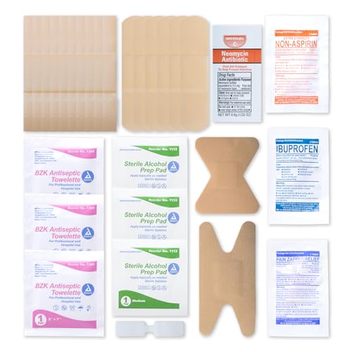 MFASCO First Aid Fill Kit Refill Pack - Hurt Ease Meds, 29pc First Aid Supplies - Travel or Personal Kits, Essential Medical Items, Compact Size, Emergency Refill, 4 X 3 X 0.5 inches