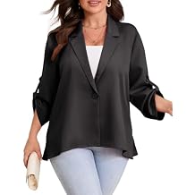 ShopWonder Womens Plus Size Long Sleeve Classic Draped Open Front Lightweight Blazer