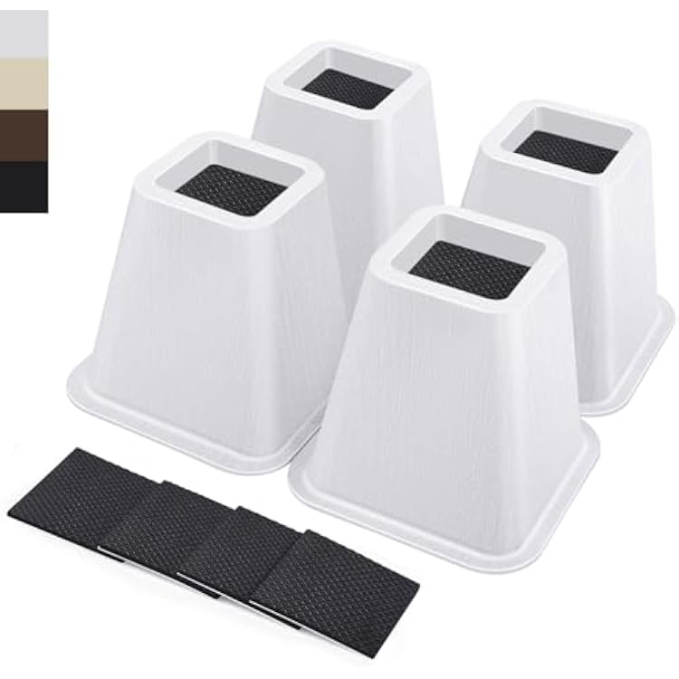 ANNKUT 6 Inch Heavy Duty Bed Risers, Furniture Risers for Desk, Chair, Table or Sofa, Couch Lift Risers, Supports up to 2200 lbs per Leg4 Pack White