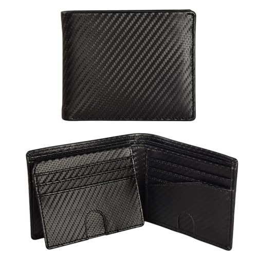 Mens RFID Blocking Bifold Wallet Genuine Leather | Secure and Durable Extra Capacity Billfold with 13 Credit Cards, 1 Flip Up ID Brown oil pullup Bifold 13 CC1 Flip ID, Carbon Black