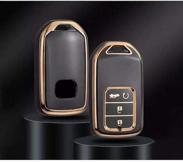 AutoHan Keys Honda CRV HRV Accord Anahtar Kılıfı, Siyah-Altın Renk, Premium Koruyucu Kılıf, 3+1 Buton