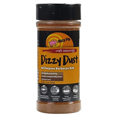Dizzy Pig Dizzy Dust All-Purpose Barbecue Seasoning Rub 8oz. Shaker - Seasons 30lbs of Food - Hand Made in the USA - MSG Free, Gluten Free