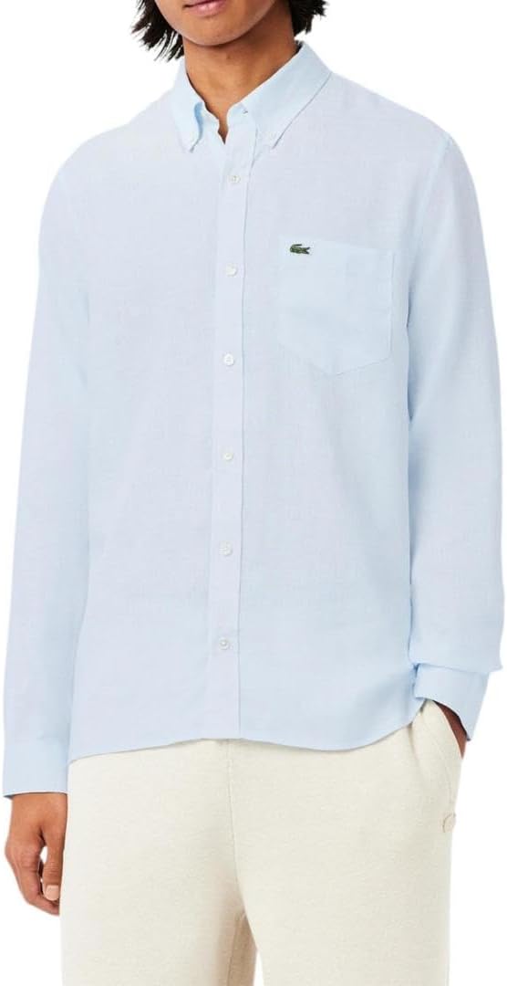 Lacoste Men's Regular Fit Linen Casual Button Down Shirt