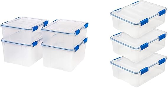 IRIS USA 26.5 & 44 Quart WEATHERPRO 4 Pack and 26.5 Quart 3 Pack Storage Boxes with Latching Lid and Seal