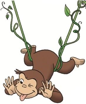 4 Inch Curious George Vine Monkey Animal Removable Peel Self Stick Adhesive Vinyl Decorative Wall Decal Sticker Art Kids Room Home Decor Girl Boy Children Bedroom Nursery 3 1/2 x 4 inches Tall