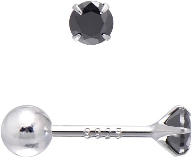 Screw Back Sterling Silver Cubic Zirconia Earrings Studs 3 MM