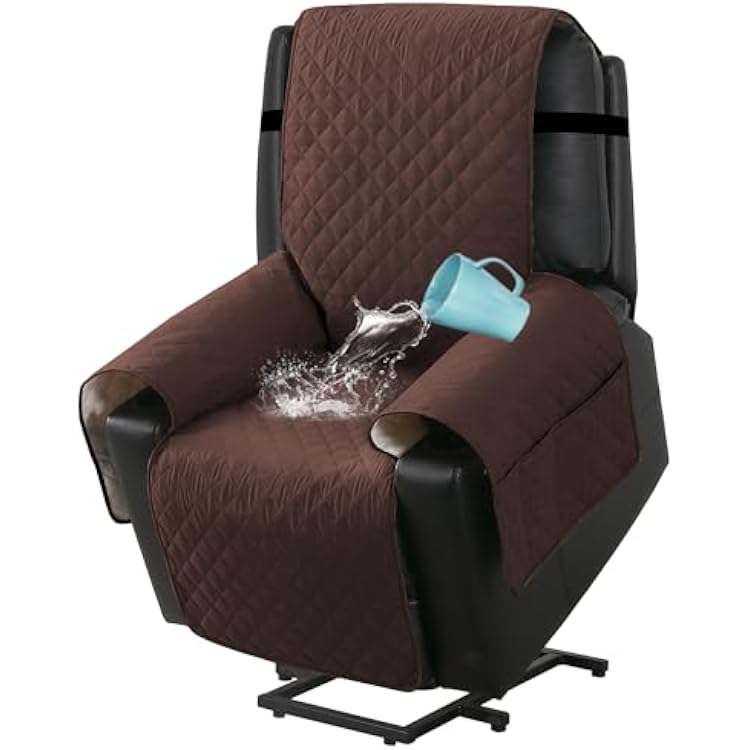 H.VERSAILTEX 100% Waterproof Power Lift Recliner Chair Cover Non Slip Electric Power Lift Recliner Covers for Recliner Chair with Pocket Large Recliner Chair Covers, Brown