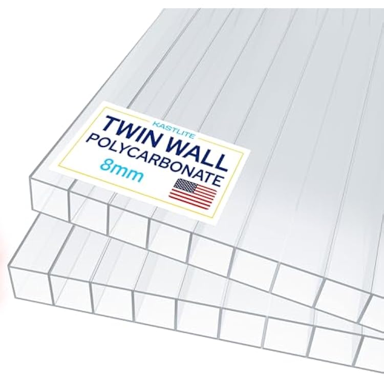 KASTLITE Polycarbonate Greenhouse Panels | 8mm Twin Wall Polycarbonate Roof Panels | 0.31 Clear, 2-Layer Polycarbonate Sheets | Shatterproof, UV Protected, Waterproof for Gardens Patios Backyards