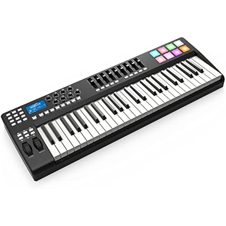 49-Key MIDI Keyboard Controller with USB, Velocity Sensitive Keys, 8 Drum Pads, Includes USB Cable