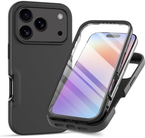 for iPhone 17 Pro Max Case with Built-in Screen Protector, Soft Silicone Shockproof Back Cover for Women Men Slim Bumper Full-Body Protective Phone Case for iPhone 17 Pro Max, Black