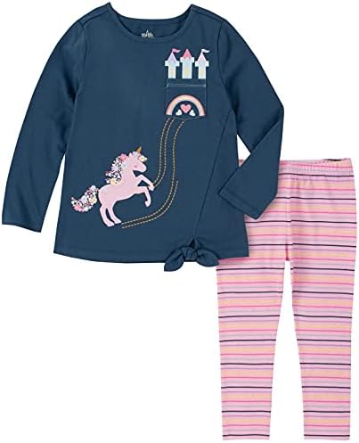 Kids Headquarters baby girls 2 Pieces Leggings Pants Set, Navy BlazerStripes, 12 Months US