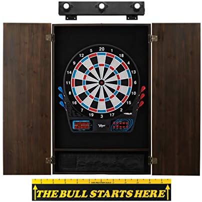 Viper 777 Electronic Dartboard, Metropolitan Espresso Cabinet, Throw Line Marker & Shadow Buster Dartboard Light Bundle