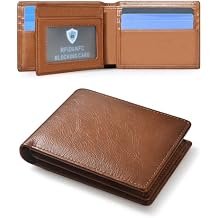 Genuine Leather Mens Wallet, RFID Blocking Bifold Wallet for Men with ID Window, 11 Credit Card Slots (Brown)