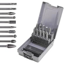 Carbide Cutting Burr Set 1/4 Inch Shank 10pcs Cutting Burr Rotary Files Set with Plastic Case Metal Wood Stone Hole Deburr Contouring Surface Milling Cleaning Grinding Engraving