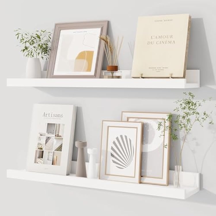 Dreamland Picture Ledge Shelf for Wall, Floating Shelves Set of 2, 24 Inch Long Floating Shelves with Lip for Living Room, Bedroom, Bathroom, Kitchen, White