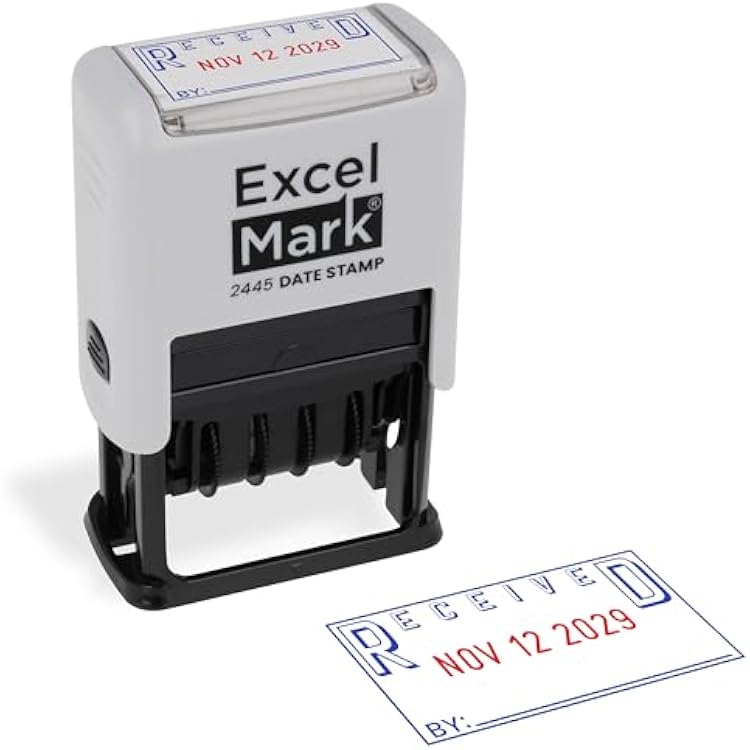 ExcelMark 2445 Date Stamp with Text - Blue and Red Ink Gray Mount, Received