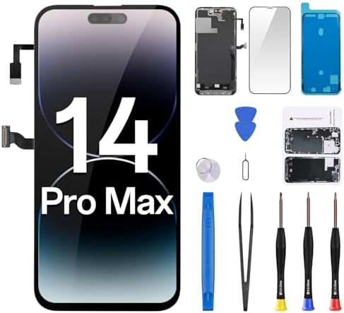 for iPhone 14 Pro Max Screen Replacement with Proximity Sensor Earspeaker Flex Cable 6.7" 3D Touch LCD Display Digitizer Full Assembly Front Glass Repair Fix Tools Kit A2651 A2893 A2894 A2896
