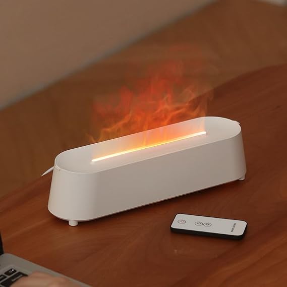 Fireplace Flame Aroma Diffuser 200ml Ultrasonic Essential Oil Diffuser with Remote, LED Flame Effect (White)