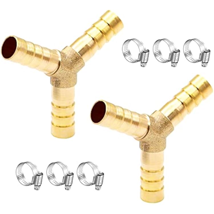 2pcs Metaland Brass 516 Hose Barb 3 Way Union Fitting Y Shape Barbed Splitter Fitting Splicer with Hose Clamps for Water Fuel Air H-060-516