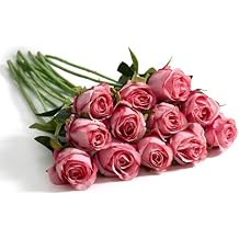 12 Pcs Deep Pink Roses Artificial Flowers -20" Silk Roses Bouquet,Fake Roses Long Stem for Arrangement Wedding Centerpiece Home Party Mother's Day Decor