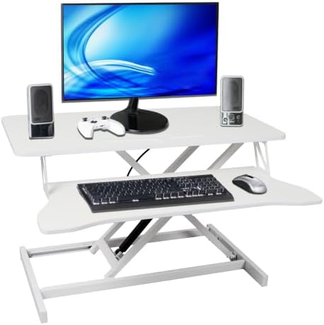 Adjustable Height Standing Laptop Desk,Adjustable Sit to Stand Up Workstation with Keyboard Tray (White)