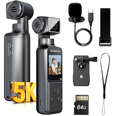BOBLOV 5K Body Camera with Microphone, W5 Vlogging Camera, 5K15FPS and 4K60FPS with 270 Rotating Lens, External Mic Support, ClipStrap Options, EIS Stabilization for Meeting, and Daily Use 64GB
