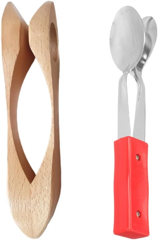 BESTonZON Musical Spoons Wooden Instrument Set 2-piece Spoon Percussion Hand Percussion for Music Education Family Performances Folk Music Play 8.26 in