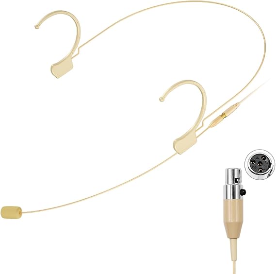 KIMAFUN Headset/Headworn Microphone Professional Earset Over Ear Hanging Condenser Mic Compatible with Shure Wireless System Bodypack Transmitter, Ideal for Performance, Theater, Lecture - Beige D4