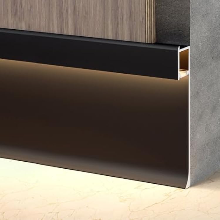 Aluminum Profile 100 200 300 CM for Led, Wall Mount Skirting Boards with Hidden Lighting - Wall Foot Line Mood Light Trim, Linear Light Channel Kit Black7.5 cm 3 in,2.8m9ft
