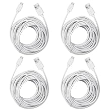 Smays 4-Pack 25ft Security Camera Micro USB Extension Cable Compatible for Wyze Cam, Blink Mini, YI Home Camera, White