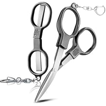 2 Pcs Folding Stainless Steel Portable Mini Travel Scissors, Safety Foldable Pocket Badge Small Scissors All Purpose with 2 Keychain for Travel, Office, Craft, Sewing, Nurse Accessories (Gray Black)