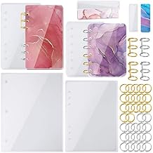 NiArt A4 Large Notebook Cover Epoxy Resin Silicone Molds A4,A5,A6,A7 Bookmark 40PCS Loose Leaf Binder Rings Kit DIY Casting Tool Handmade Agate Art Craft Soft Shiny Glossy Finish Easy Unmold Journal