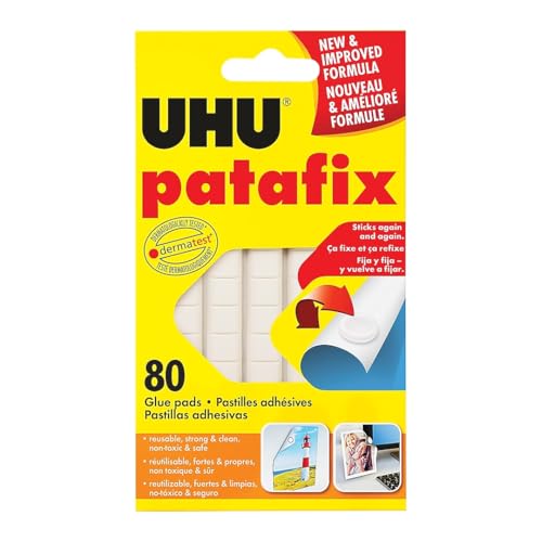 Uhu Tac Removable and Reusable Glue Pads for Fast & Cleanmounting, Non-Toxic, Ideal for Paper and Small Objects, 80 Tac Pads 99683,White SAU99683