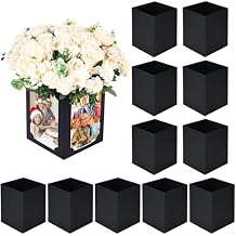 12 Pcs Picture Centerpieces for Table - 6 Inch Photo Display Frame & Hollow Picture Props Box for Congrats Grad Decor, Wedding, Birthday Party Table Decoration (Black)