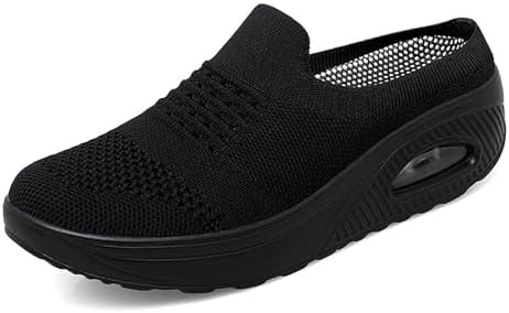 NEKGNL Womens Closed Toe Knit Orthopedic Platform Mules Comfortable Round Toe Mesh Breathable with Arch-Support Slipper Sandals Summer Slip-On Daily Walking Shoes