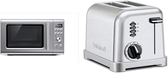 Breville BMO650SIL the Compact Wave Soft Close Countertop Microwave Oven, Silver & Cuisinart CPT-160 Metal Classic 2-Slice Toaster, Brushed Stainless